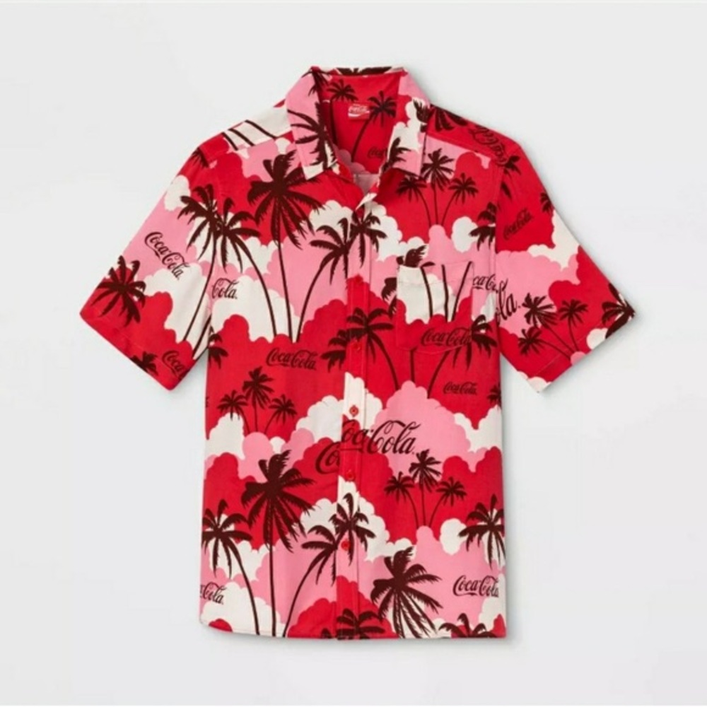 Vintage Coca-Cola Hawaiian Shirt – Tropical Palm Print | Size M